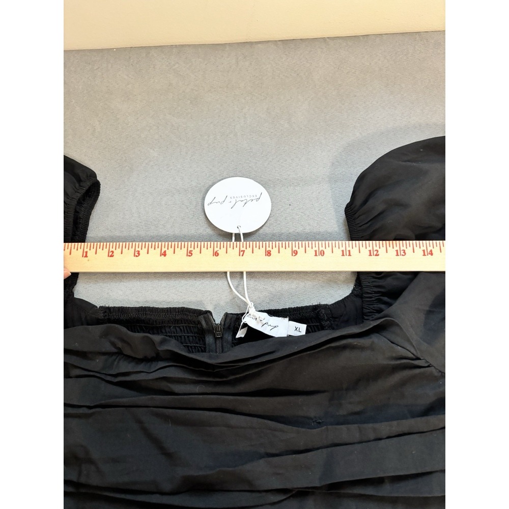 Petal & Pup Puff Sleeve Midi Dress XL Black Romantic Classic Feminine Milkmaid - Picture 12 of 14